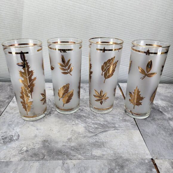 Libbey Golden Foliage 12oz Flat Tumbler set of 4 Autumn Fall Leaves Frosted - Picture 1 of 9
